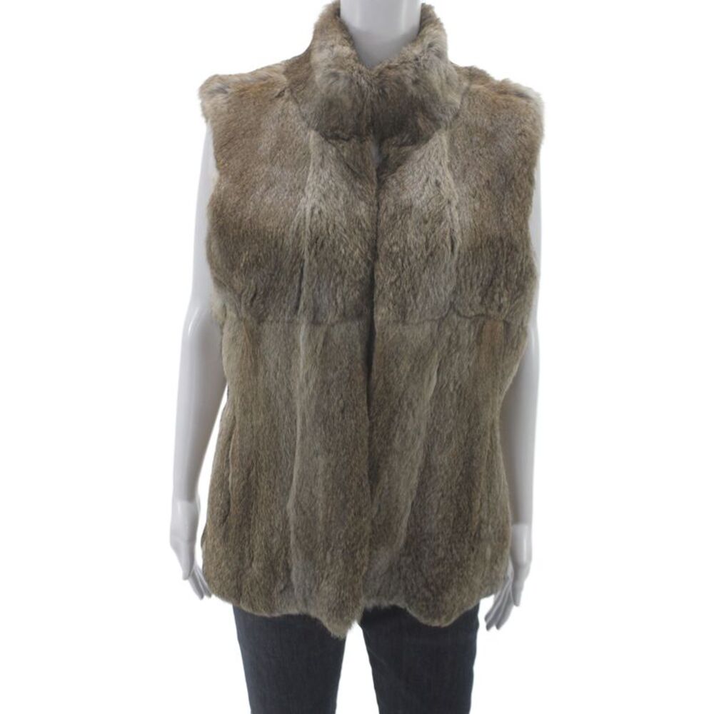 Michael Michael Kors Womens Brown Real Rabbit Fur Vest Hook & Eye Size XL